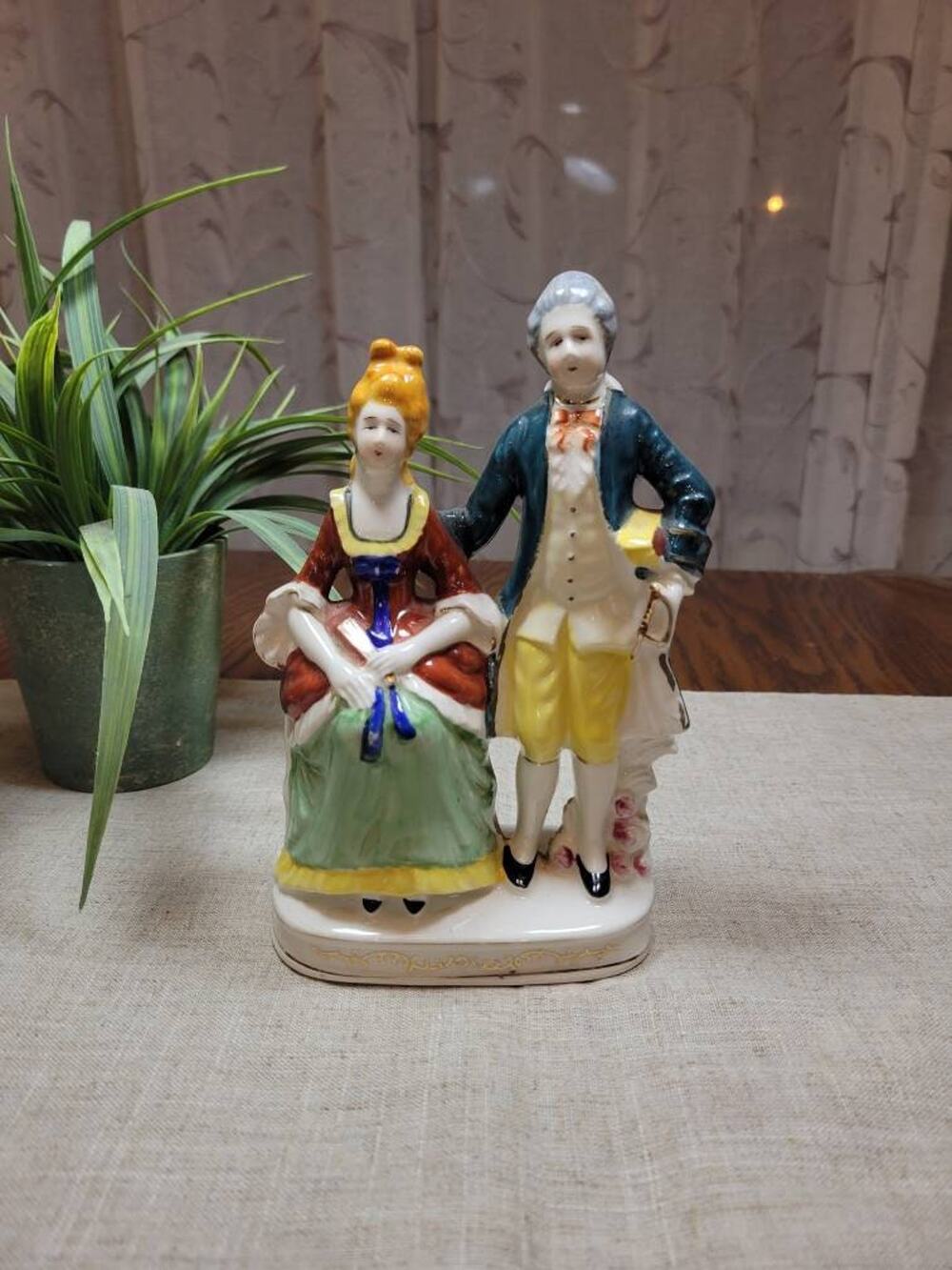 Vintage Moriyama Occupied Japan Porcelain Colonial Victorian Couple Figurine 7"